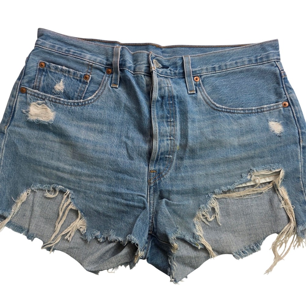 Levi's 501 Original Shorts Women's W31 Blue Distressed Cut Off High Rise Denim